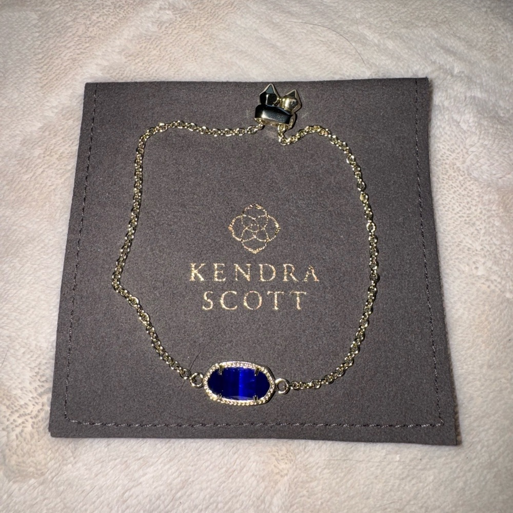 Kendra Scott Elaina Gold Adjustable Chain Bracelet in Cobalt Cat’s Eye - NEW